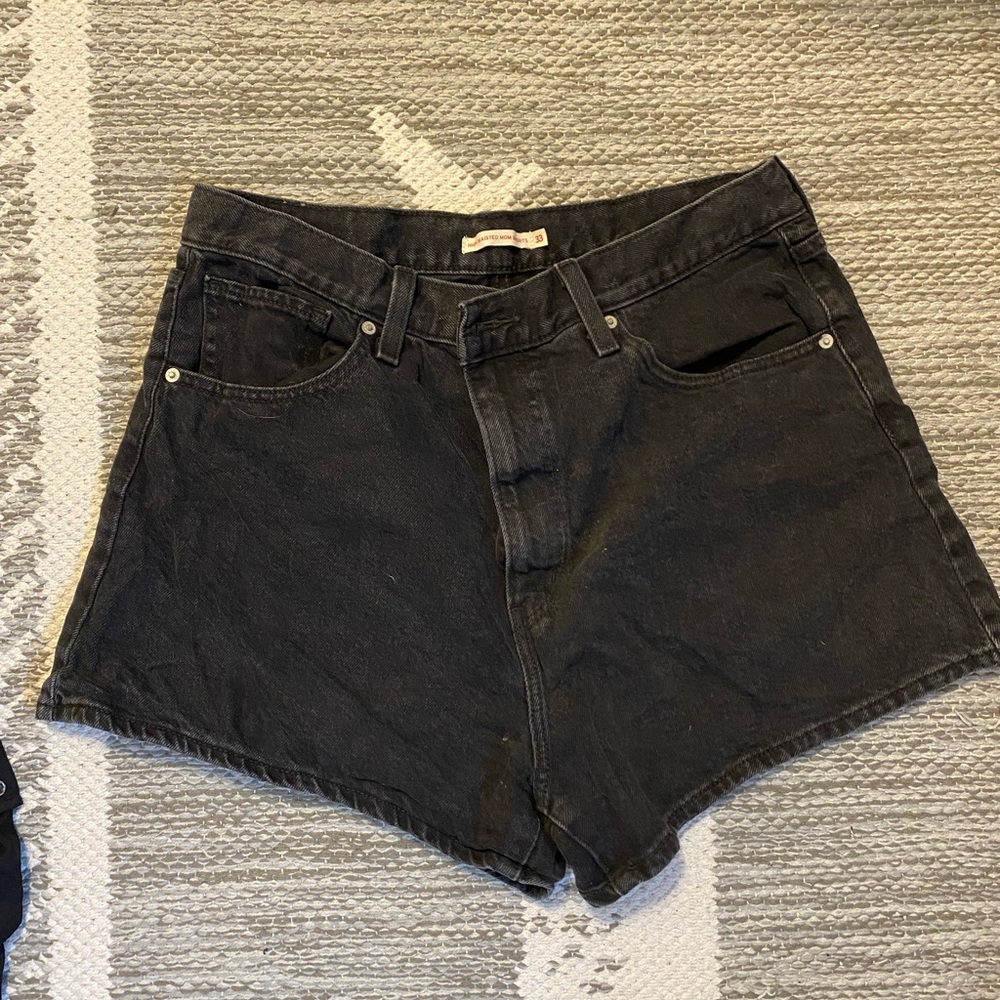 High waisted black mom jean shorts